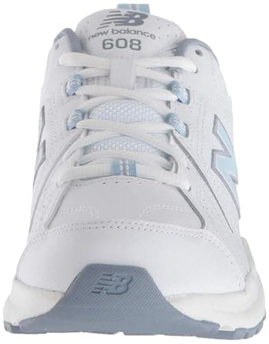 New Balance Women's 608 V5 Casual Comfort Cross Trainer, White/Light Blue, 8