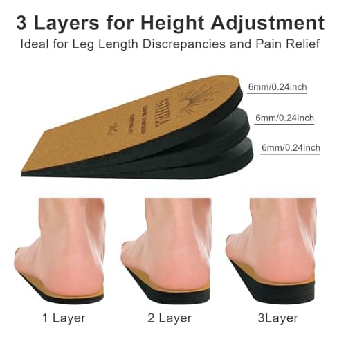SIIHEA Adjustable Heel Lifts for Shoes, 1/4'' Height Increase Insoles for Achilles Tendonitis, Heel Pain, Leg Length Discrepancy, Plantar Fasciitis, Shoe Lifts Men, Women (Brown, Medium (1 Pair))