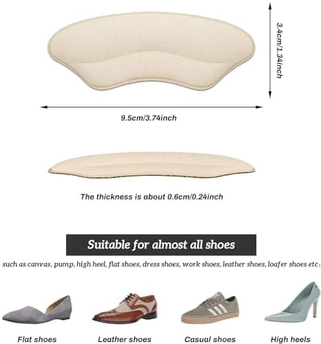 Heel Grips Liner Cushions Inserts for Loose Shoes, Heel Pads Snugs for Shoe Too Big Men Women, Filler Improved Shoe Fit and Comfort, Stop Heel Slip and Blister (4 Pairs) (Pale Apricot+Black)