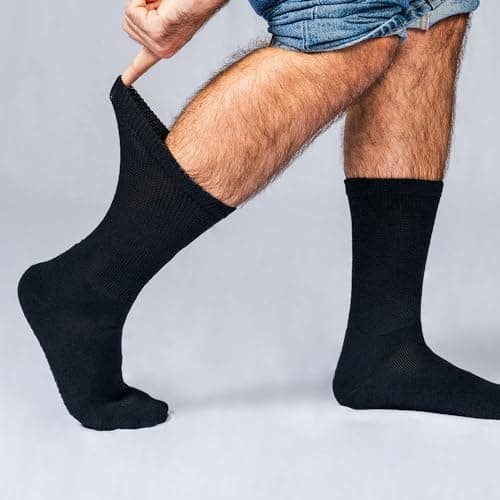 Doctor's Choice Diabetic Socks for Men, Seamless Crew Socks with Non-Binding Top, Provides Extra Comfort for Gout, 4-Pairs, Black, X-Large, Size 12-15