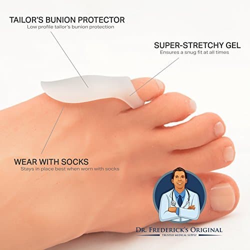 Dr. Frederick’s Original Tailor’s Bunion Pads - 6 ct Low Profile Soft Gel Spacers for Bunionette Relief - Cushions Pinky Toe & Reduces Friction - Washable, Latex-Free, Doctor-Developed Foot Protectors