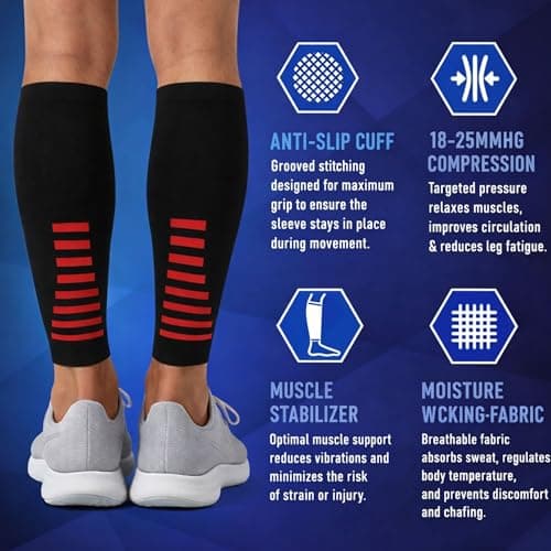 Fittest Pro Leg Compression Sleeve, Calf Support Sleeves Legs Pain Relief for Men and Women, Comfortable and Secure Footless Socks for Fitness, Running, and Shin Splints – Black, Large (One Pair)