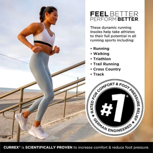 CURREX RunPro Insoles for Running Shoes, Arch Support Inserts to Help Reduce Fatigue, Prevent Injuries, Boost Performance for Men & Women (Medium Arch, Size Large)