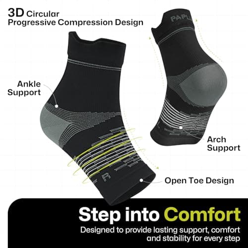 PAPLUS 3 Pairs Plantar Fasciitis Socks Women & Men - Ankle Compression Sleeve for Sprained Ankle, Heel Spur & Arch Support - Foot Brace for Achilles Tendonitis Relief, Arthritis Pain