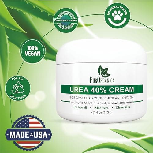 PurOrganica Urea Cream 40% – Made in USA, Maximum Strength Foot Cream for Dry, Cracked Heels, Corns, Calluses & Rough Feet, Exfoliating Moisturizer