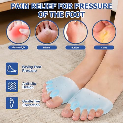 Toe Separators & Metatarsal Pads for Women & Men, 4 PCS Gel Toe Spacers, Ball of Foot Cushions for Pain Relief, Metatarsalgia, Morton’s Neuroma, Bunion Support & Comfortable Walking (Blue)
