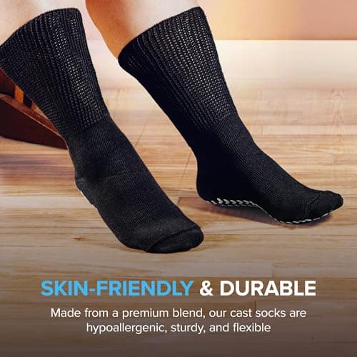 FORTIVO 2 Pairs Extra Wide Socks For Swollen Feet, Non-Slip Hospital and Diabetic Socks for Men and Women