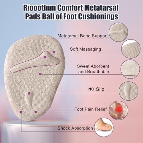 Riootlnm Metatarsal Pads, Ball of Foot Cushions, Heel Pads Inserts for Too Big Shoe, Reduce Foot Pain, No Slip Heel Grips Liners Pads for Loose Shoe, Blisters (Beige+Black)