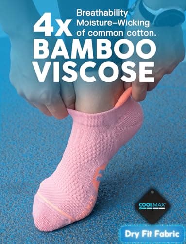 Juclise Coolmax Bamboo Viscose Compression Running Tab No Show Sock Women, Wicking Cushioned AntiBlister breathable (US, Alpha, Medium, Regular, Regular, Bright Lilac+Aqua+Dusty Pink)