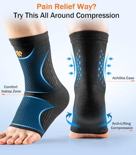 WHCOOL Low-Profile Ankle Braces for Women & Men, Customizable Ankle Compression Sleeve w/Wide Strap, Foot Support Wrap for Plantar Fasciitis Pain Relief, Achilles Tendonitis, Sprain, Black, 1 Pair, L