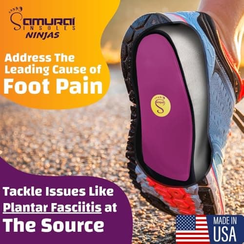 Samurai Insoles Ninjas Plantar Fasciitis Relief Insoles - Podiatrist Designed, Orthotic Lab Made in the USA Arch Support Shoe Insert for Mens 10-10.5 or Womens 12-12.5
