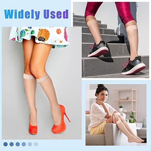 Shellwei 3 Pairs Sheer Compression Socks 20-30 Mmhg Knee High Compression Stockings Support Hose for Women(Medium,Nude)