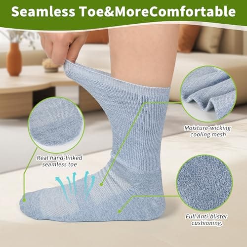 Revosoxs Diabetic Crew Socks for Men Women,Bamboo Viscose Non-Binding Loose Top Wide Socks with Seamless Toe 9-12 10-13(Dark A-Large)