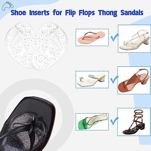 Gel Metatarsal Pads for Thong Sandals Flip-Flops, 2Pairs Forefoot Cushion Inserts, Ball of Foot Grip Pads for Metatarsal Support and Pain Relief, Anti-Slip