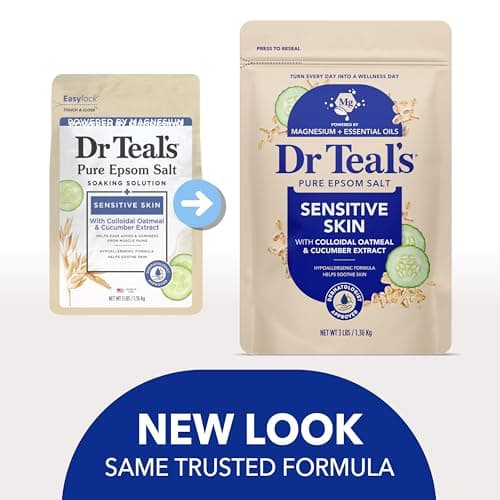 Dr Teal's Epsom Salt Magnesium Soak, Sensitive Skin with Colloidal Oatmeal & Cucumber Extract, 3 lbs