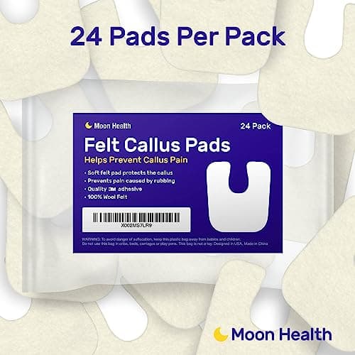 24-Pack U-Shaped Felt Callus Pads, 1/8” Thick, Effective Callus Protection and Relief, Ideal for Foot Pain, Heels, and Sole Care