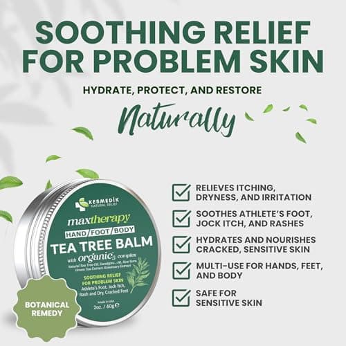 KESMEDIK Tea Tree Oil Balm for Skin, Soothes Itching, Rashes & Dry Skin, Antifungal Defense for Athlete’s Foot, Jock Itch, Chafing, Bug Bites & Eczema, Natural, Effective & Safe for All Ages