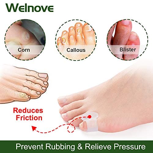 Welnove Gel Toe Separator, Pinky Toe Spacers, Little Toe Cushions, Small Toe Sleeves for Preventing Rubbing & Reducing Pressure (Pack of 12, Transparent)