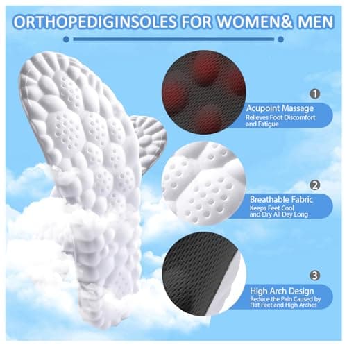 DWTWLE 4D Cloud Insoles for Men and Women Insoles Men Super Soft Anti-Fatigue, Shock Absorption, Relieve Foot Pain, (Black, Men: US 7-11)
