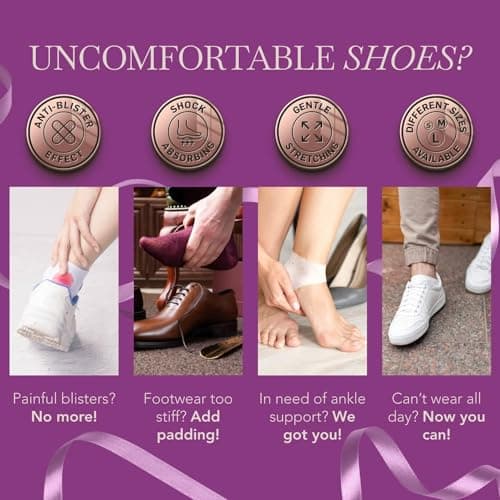 Ballotte Premium Silicone Heel Cups, Gel Heel Pads for Women & Men, Cracked Footbed Relief & Blister Prevention, Cushioned Sole Cups for Plantar Fasciitis, Soft Silicone Socks (Medium, 4 Pack)