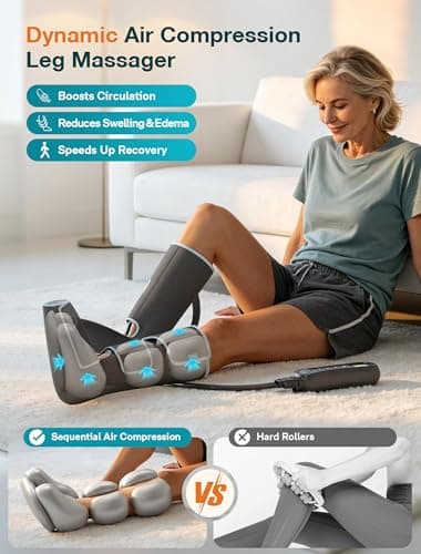 ALLJOY Leg Massager for Circulation and Pain Relief FSA, Dad Gifts Mothers Day Fathers Day, Leg Massager with Heat and Compression Helpful for Vericose Veins, Fatigue, Cramps, Swelling, Edema