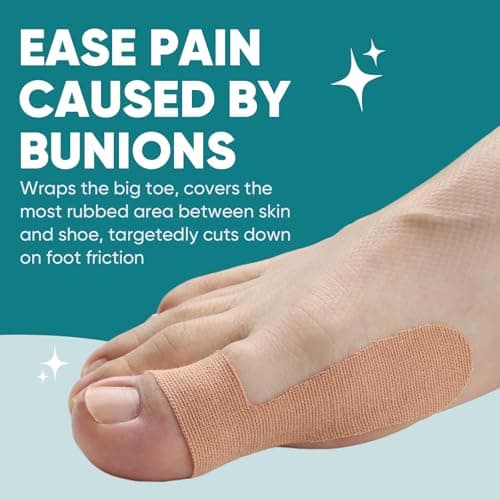 TEAWOO 40 Count Bunion Kinesiology Tape, Pre-Cut Waterproof Bunion Tape for Bunion Pain Relief, Breathable Hypoallergenic Latex-Free Tape for Toe & Foot Support, Black & Beige