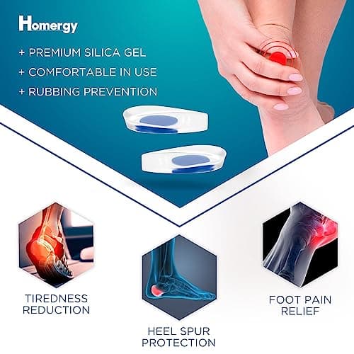 Heel Cups for Achilles Tendonitis & Plantar Fasciitis - 2 Pack Gel Shoe Inserts for Heel Pain Relief, Arch Support, for Women & Men