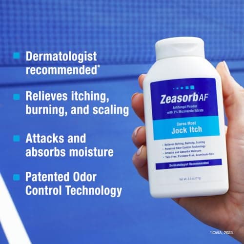 Zeasorb Super Absorbent Antifungal Treatment Powder for Jock Itch, Dermatologist Recommended, Attacks and Absorbs Moisture, Patented Odor Control Technology, with Bentonite Clay and Aloe, 2.5 oz
