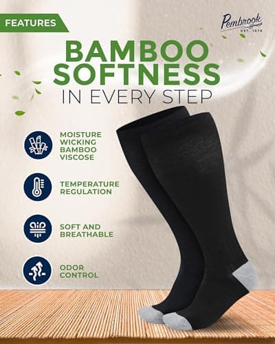 Pembrook 3 Pairs Plus Size Compression Socks Wide Calf - Bamboo Viscose Compression Socks Men, Knee High, Black