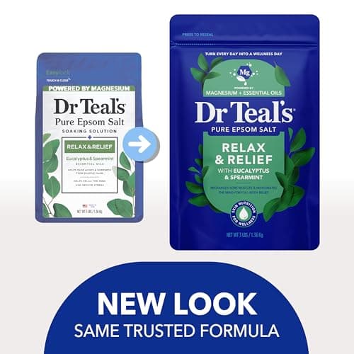 Dr Teal's Epsom Salt Magnesium Soak, Relax & Relief with Eucalyptus & Spearmint Essential Oils, 3 lbs