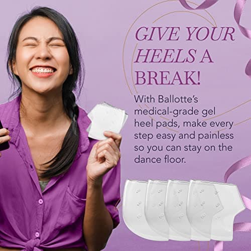 Ballotte Premium Silicone Heel Cups, Gel Heel Pads for Women & Men, Cracked Footbed Relief & Blister Prevention, Cushioned Sole Cups for Plantar Fasciitis, Soft Silicone Socks (Medium, 4 Pack)
