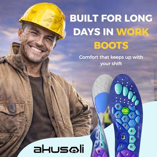 Akusoli Insoles for Men, Work Boots Mens Insoles, Shock Absorbing Inserts, Flat Feet Support, Magnetic Insole Women Standing All Day, Plantillas para Botas de Trabajo, Mens Gifts L/XL W 10–12 M 8–13