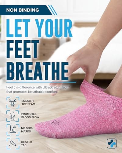 Doctor's Select Viscose Bamboo Ankle Diabetic Socks for Women and Men - 6 Pairs | Quarter Diabetic Socks for Men 9-12 | Edema Socks | Black, White, Light Blue, Blue, Purple, Pink