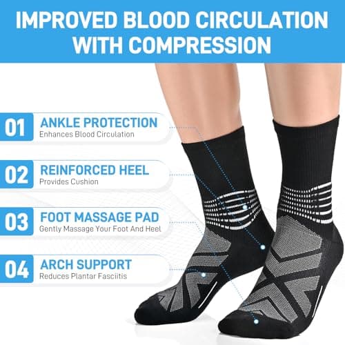IRAMY Compression Ankle Support Crew Socks Men Women Wicking Plantar Fasciitis Relief Running Hiking Socks 3 Pairs