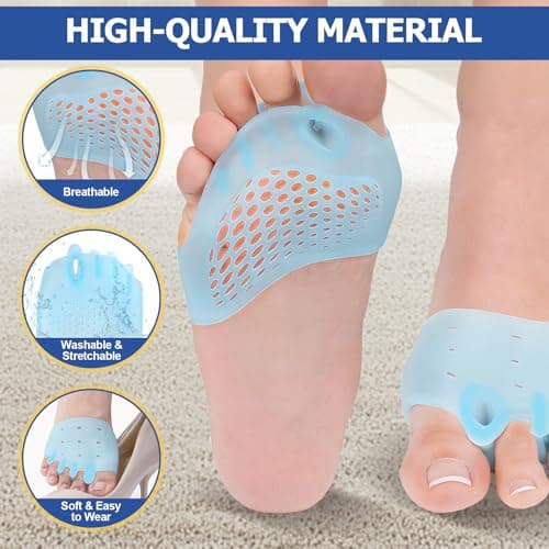 Toe Separators & Metatarsal Pads for Women & Men, 4 PCS Gel Toe Spacers, Ball of Foot Cushions for Pain Relief, Metatarsalgia, Morton’s Neuroma, Bunion Support & Comfortable Walking (Blue)