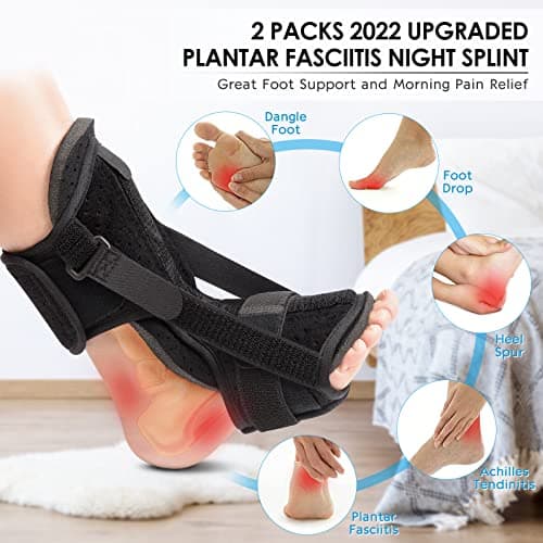 Runkelai Plantar Fasciitis Brace Night Splint with Soft Memory Foam Pad: 2 Packs Upgraded For Achilles Tendonitis Relief Foot Drop Heel Arch Ankle Pain Support for Women Men