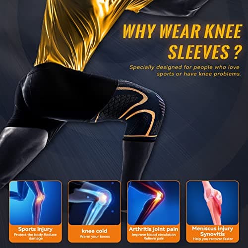 Copper Knee Braces for Men and Women (2 pack) -Knee Supports Copper Compression Knee Sleeve for Knee Pain, Arthritis, Sports and Recovery Support (X-Large)