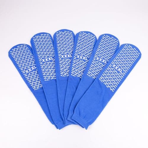 3XL Slip Stop Single Tread Slipper Socks | Triple Extra Large Blue Extra Wide Bariatric, Non Slip Sock, (3 Pairs)