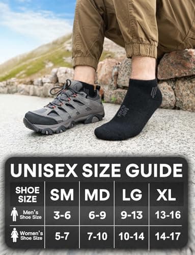 Juclise Alpaca Wool Ankle Socks, Midweight Cushioned Hiking Socks for Work & Outdoors, Moisture Wicking, Anti-Blister, Arch Support, Breathable, Merino Blend, Light Compression(L, Classic Black)
