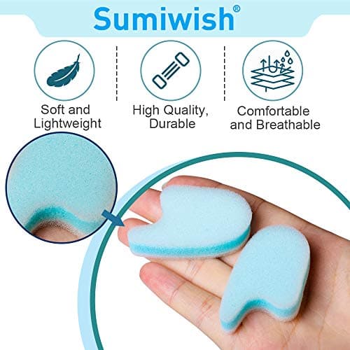 Sumiwish Foam Toe Separators, 10 Pack Breathable Toe Spacers, Reduce Friction and Relieve Corns Pain, Overlapping Toes Corrector - (Blue)