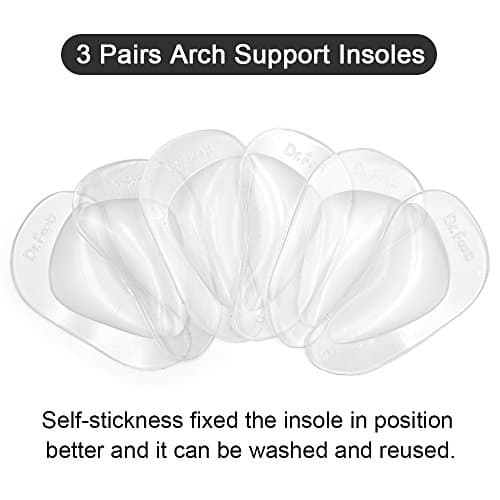 Dr. Foot's Arch Support Shoe Insoles for Flat Feet, Gel Arch Inserts for Plantar Fasciitis, Adhesive Arch Pad for Relieve Pressure and Feet Pain- 3 Pairs (Clear, 3 Count (Pack of 1))