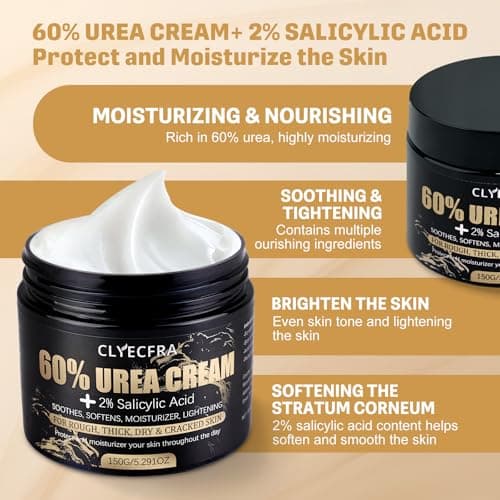 Clyecfra 60% Urea Cream with 2% Salicylic Acid, Urea Cream 60 Percent for Feet & Hands- Maximum Strength Moisturizer for Rough, Dry, Thick & Cracked Skin, Callus Remover, Deep Hydration, 150g