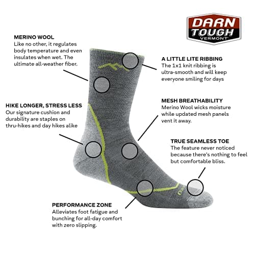Darn Tough Vermont Men's Light Hiker Micro Crew Lightweight with Cushion Sock (Style 1972) - Black, Large