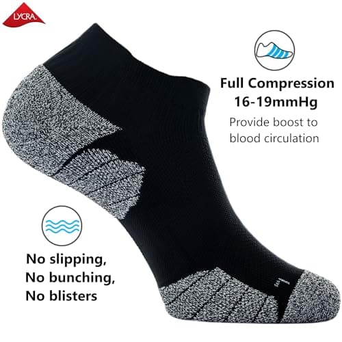 CWVLC Unisex Cushioned Compression Athletic Ankle Socks Multipack, 6-pairs Black Charcoal Royal, L 10.5-13 W US/ 9-11.5 M US