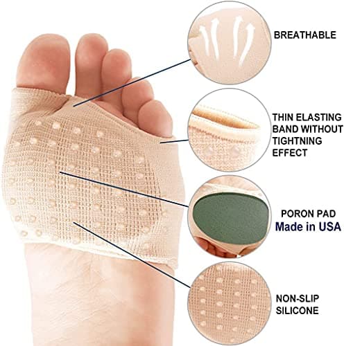 Metatarsal Sleeve Pads, Soft Fabric Bunion Pads Gel Forefoot Socks Non-Slip Ball of Foot Cushions for Women Men Foot Pain Relief Mortons Neuroma Overlapping Toes Hallux Valgus Corrector (Skin, L)