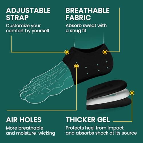 Welnove Gel Heel Protector Cups, Inserts Pads for Women Men, Plantar Fasciitis, Heels Spur Pain Relief, Achilles Tendonitis Dry Cracked Heel Support Cushion Black (W 4.5-9 / M 5-8)