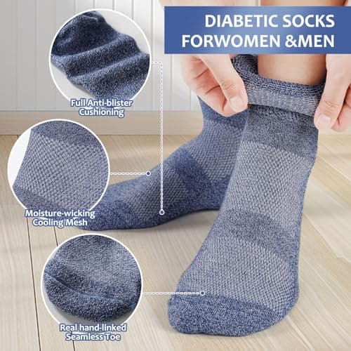 Bulinlulu Diabetic Socks for Men Women,6 Pairs Non Binding Ankle Diabetic Socks for Women Men Size 9-12 10-13(Dark-Large)