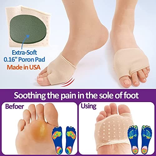 Metatarsal Sleeve Pads, Soft Fabric Bunion Pads Gel Forefoot Socks Non-Slip Ball of Foot Cushions for Women Men Foot Pain Relief Mortons Neuroma Overlapping Toes Hallux Valgus Corrector (Skin, L)