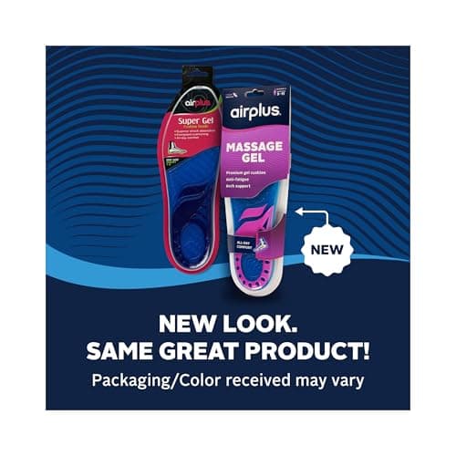 Airplus Super Gel Cushion Insole for Women’s Shoe Sizes 5-11 – All-Day Comfort, Shock Absorption, Gel Zones, Full-Length Footbed, Trim-to-Fit for Casual, Athletic, Dress Shoes, and Work Boots