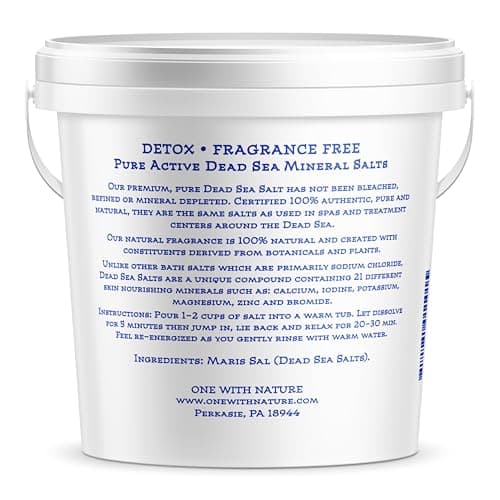 One with Nature 100% Dead Sea Bath Salt for Soaking - 5LB Unscented with High Mineral Content, Magnesium, Sulfur, Zinc, Potassium. Skin Nourishing and Exfoliating. Resealable and Recyclable Container